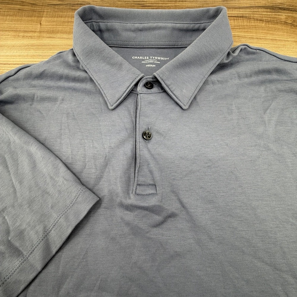 Charles Tyrwhitt Jersey Polo Mens M Gray Comfort Casual Short Sleeve Shirt